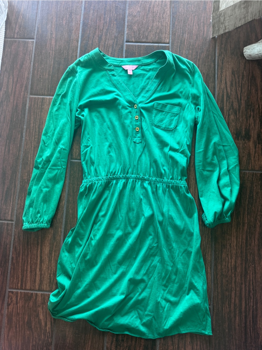 Green Long-Sleeve Button-Front Dress